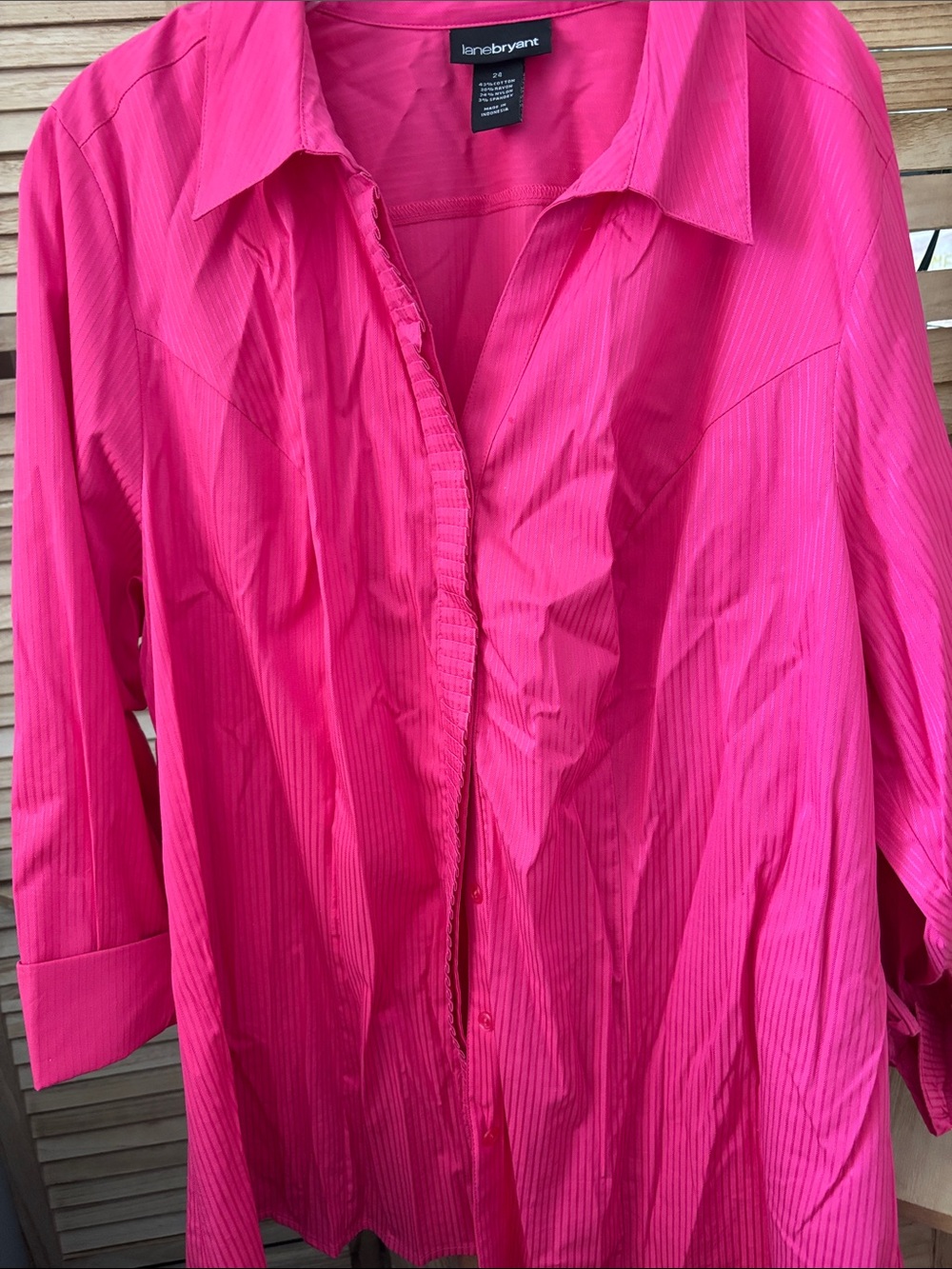 Lane Bryant Bright Pink Tone on Tone Collared Blouse 24